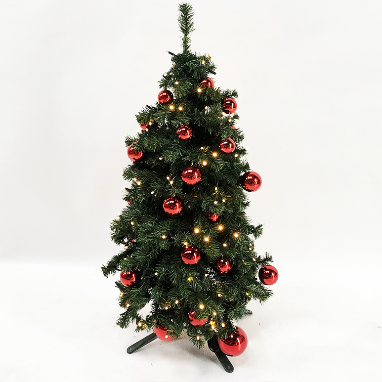 Sapin décoré boules rouges + led 120cm