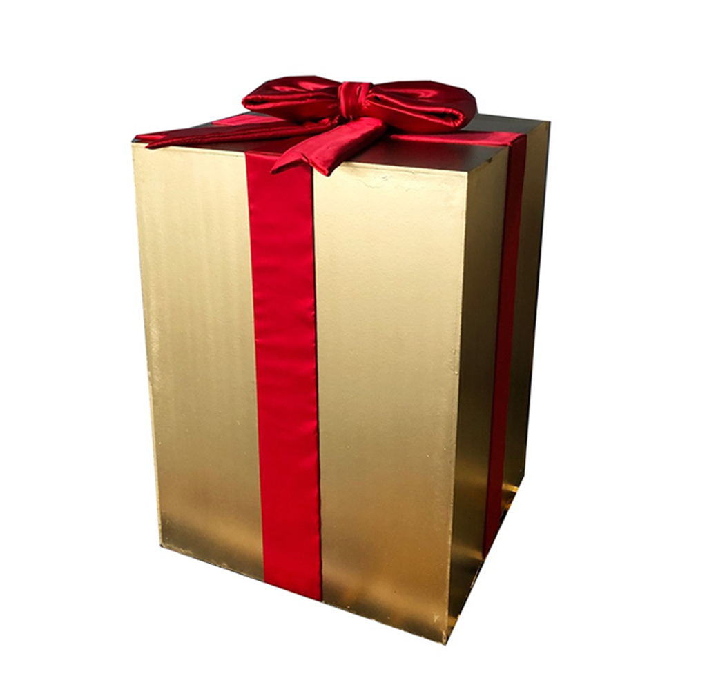 Cadeau or et noeud rouge - 125cm