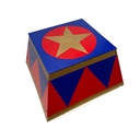 Piédestal rouge, or et bleu