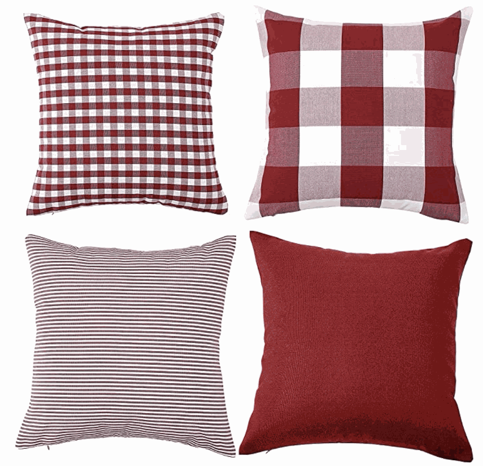 Lot de 4 coussins à carreaux / rayures