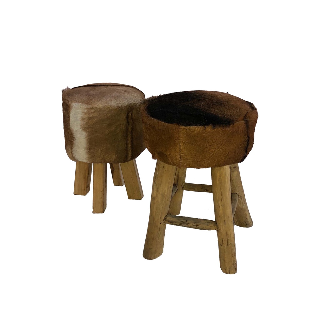 Tabouret en fausse fourrure marron - 45cm