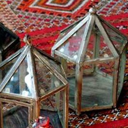 [locmin74] Lanterne hexagonale en verre - 28cm