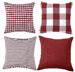 [locnoe252] Lot de 4 coussins à carreaux / rayures