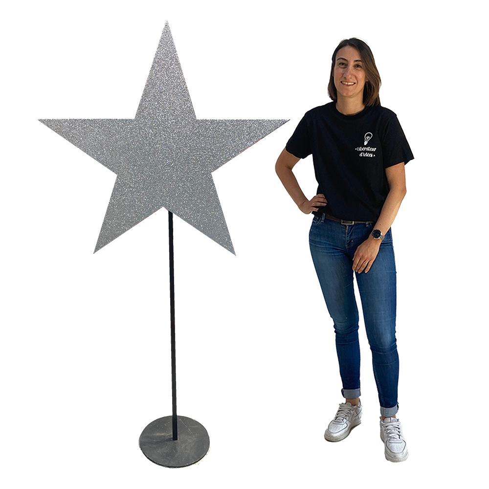 Étoile argéntée sur pied - 170cm