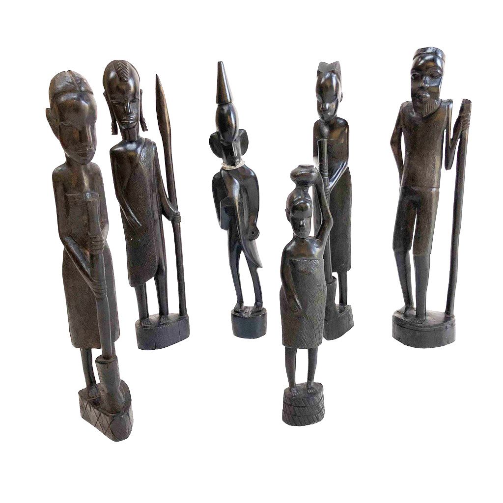 Lot de 6 statuettes africaines - 25 à 35cm
