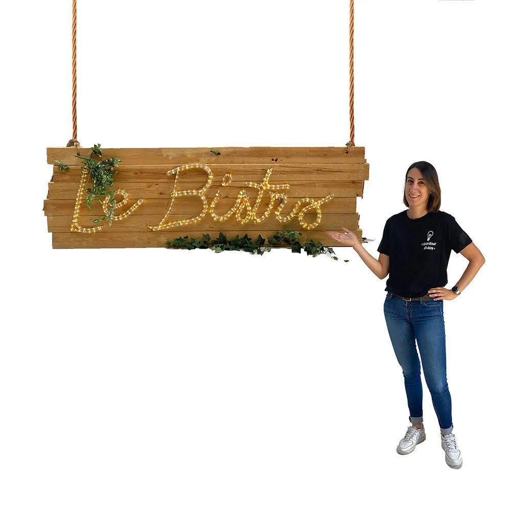 Panneau en bois et néon "Bistro" - 190cm