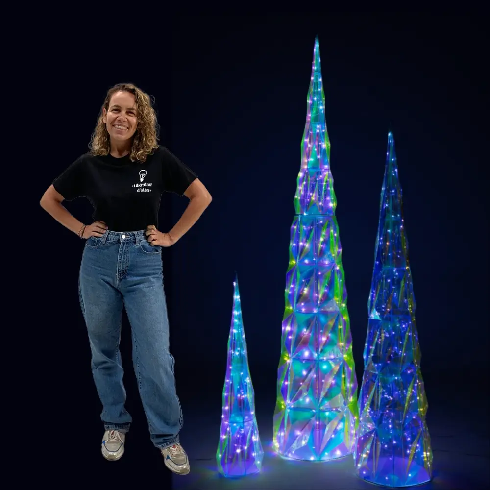 Lot de 3 arbres coniques LED multicolore -  de 80 à 180cm