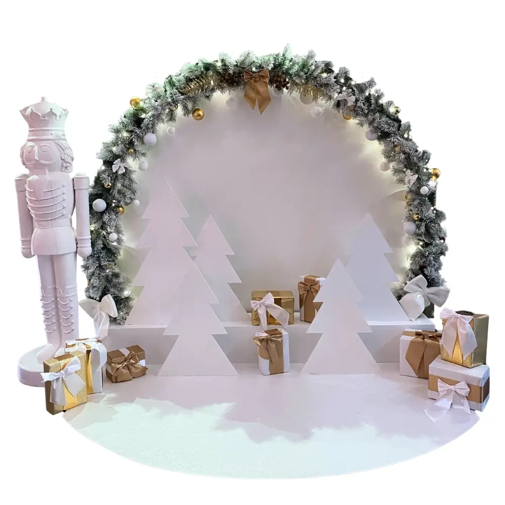 Photocall Noël blanc et or 